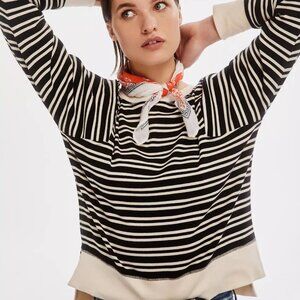 Medium Maeve Black and White Striped Long Sleeve Diane Top